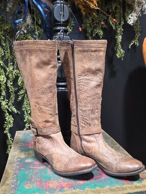 Sonora Designer Women's Tall Brown Leather Buckle Heeled Boots